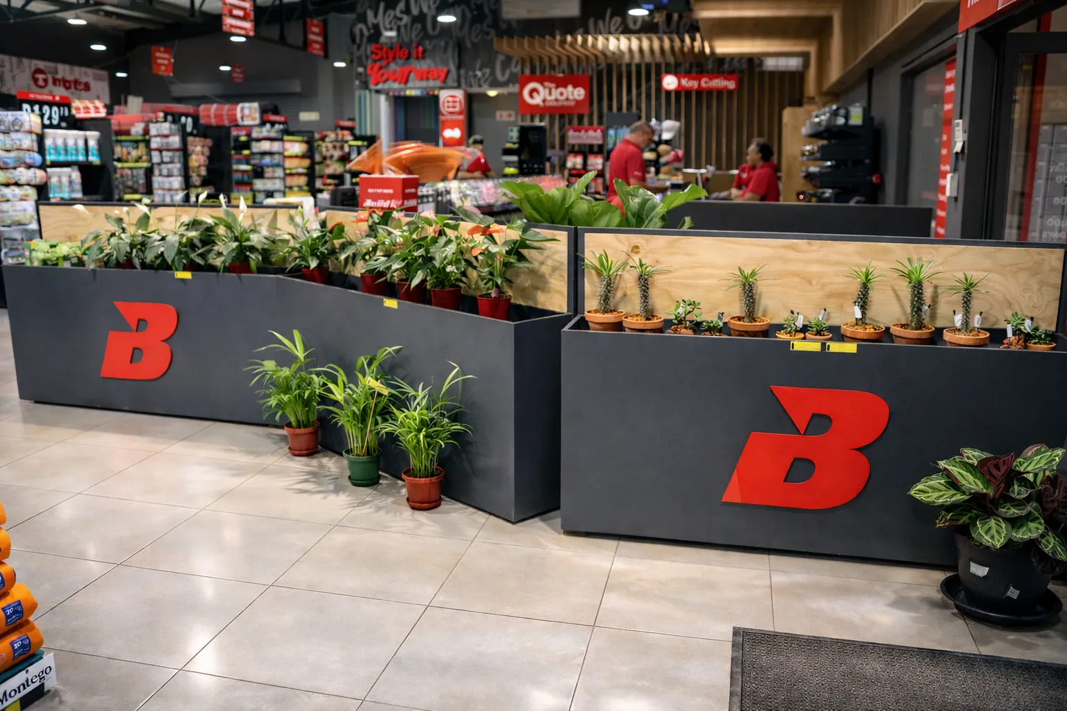 Completed retail shelving and display fixtures at a BUCO store